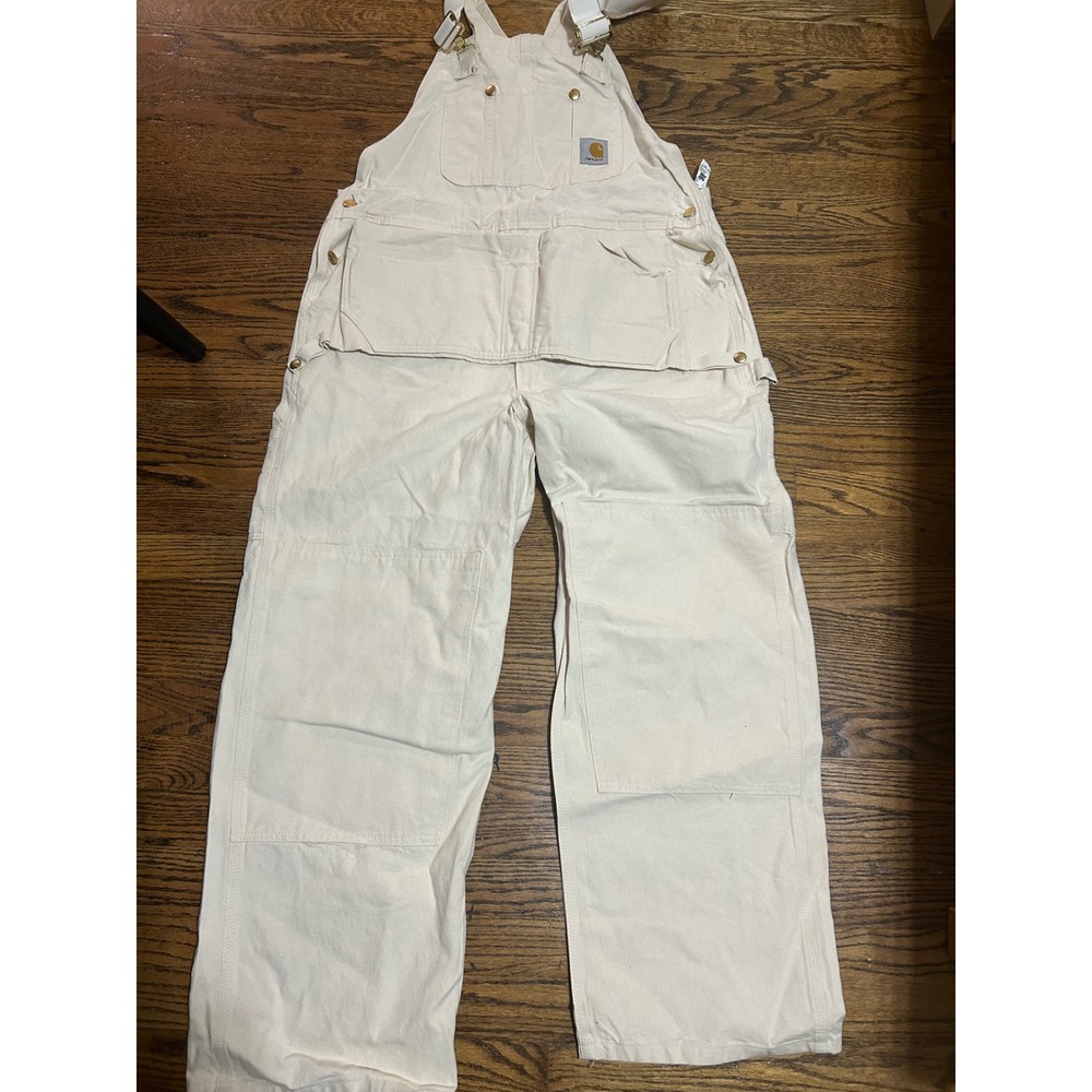 VTG Carhartt Men 40x30 Ivory Cotton Duck Nail Apron Overalls Made in US R29 NAT